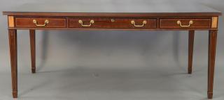 Appraisal: Councill mahogany inlaid computer writing desk with glass top ht