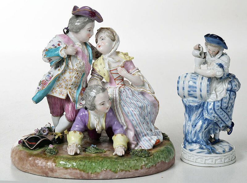 Appraisal: Two Decorated Meissen Porcelain Figural Groups German th century figure