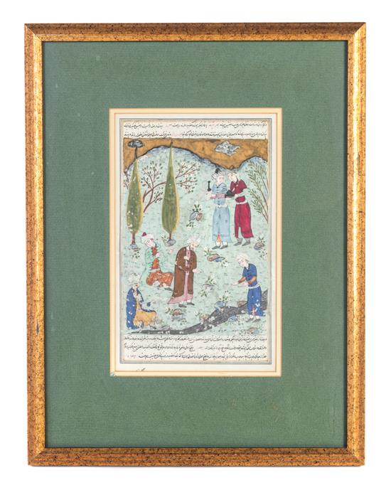 Appraisal: Sale Lot A Persian Illuminated Manuscript Leaf depicting figures in