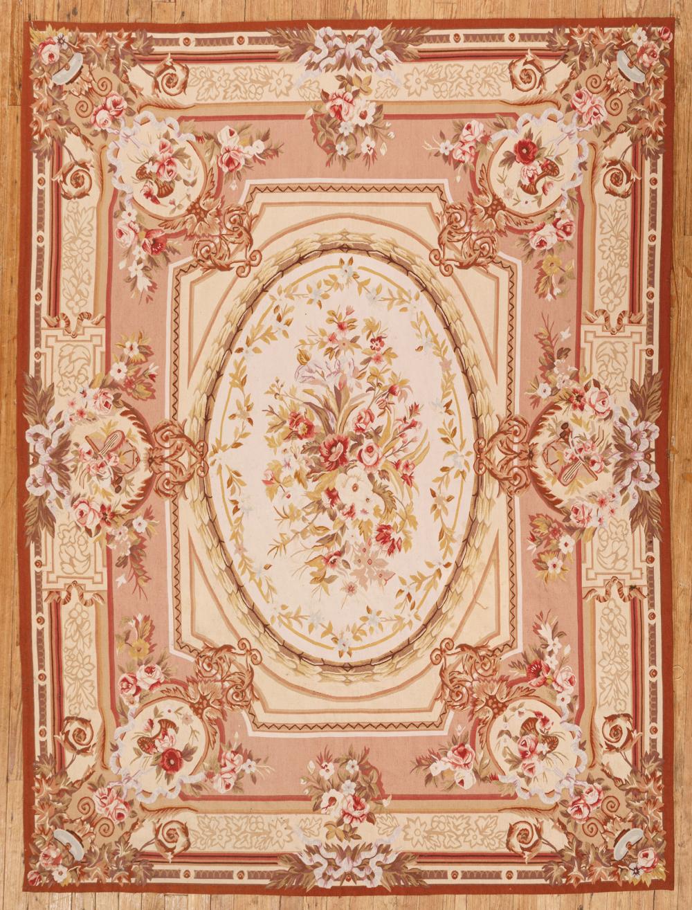 Appraisal: Aubusson-Style Carpet floral medallions ft in x ft in