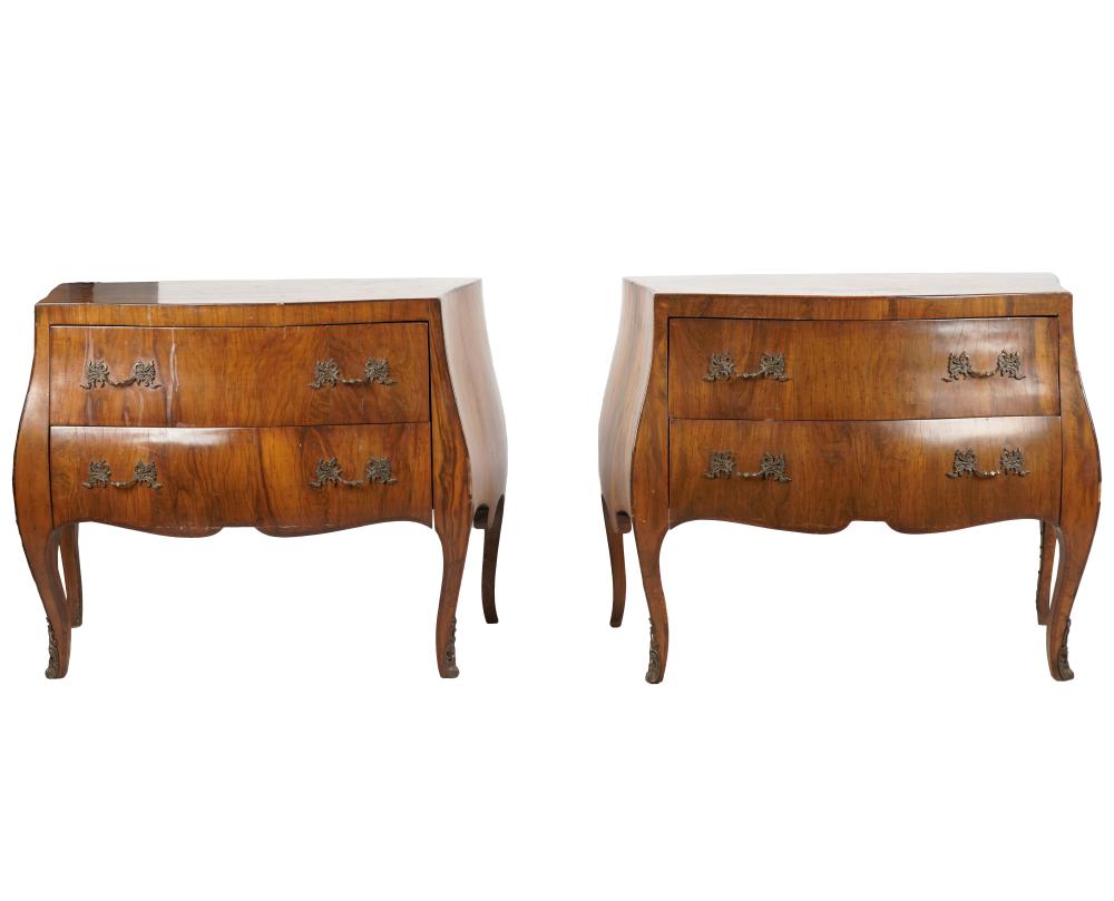 Appraisal: PAIR OF ITALIAN WALNUT-VENEER COMMODES th century each with two