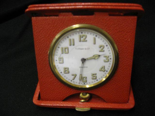 Appraisal: Tiffany Deco Travel Clock day movement original red leather case