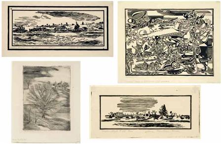 Appraisal: Fiske Boyd An etching and eight woodcuts Estimate -