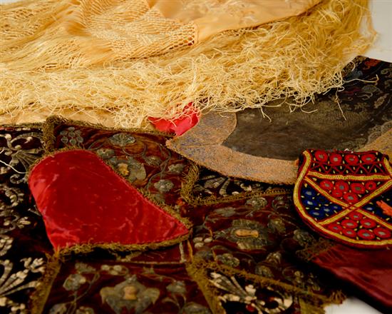 Appraisal: A Lot of Antique Embroidered Textiles a yellow fringed shawl