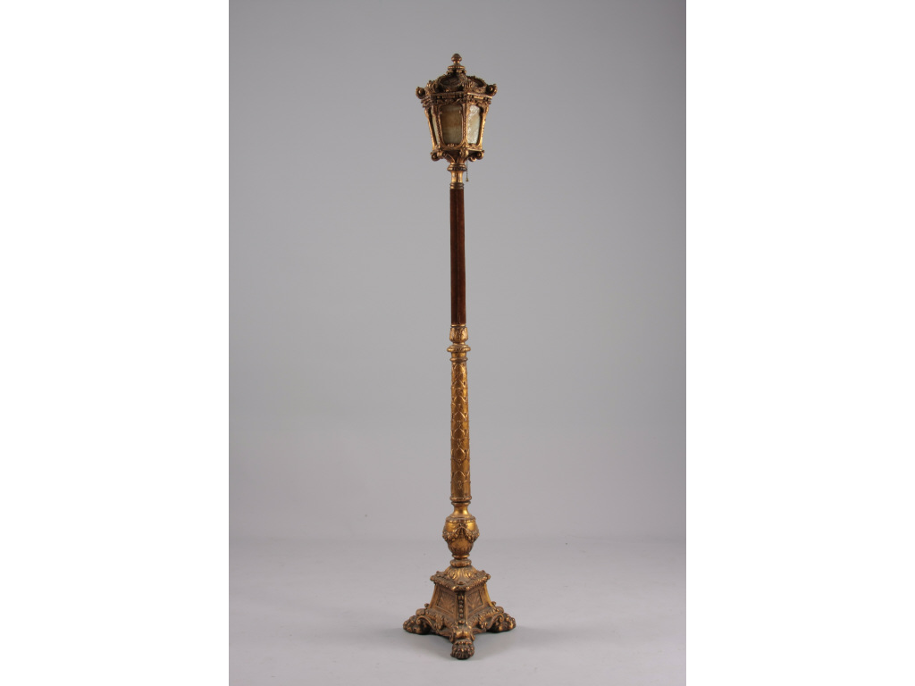 Appraisal: Torchiere Formed as Baroque Style Street Lamp ornate gilt composition