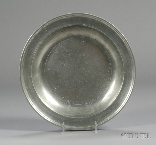 Appraisal: Large Pewter Deep Dish Jeheil Johnson Middletown Connecticut - Fayetteville