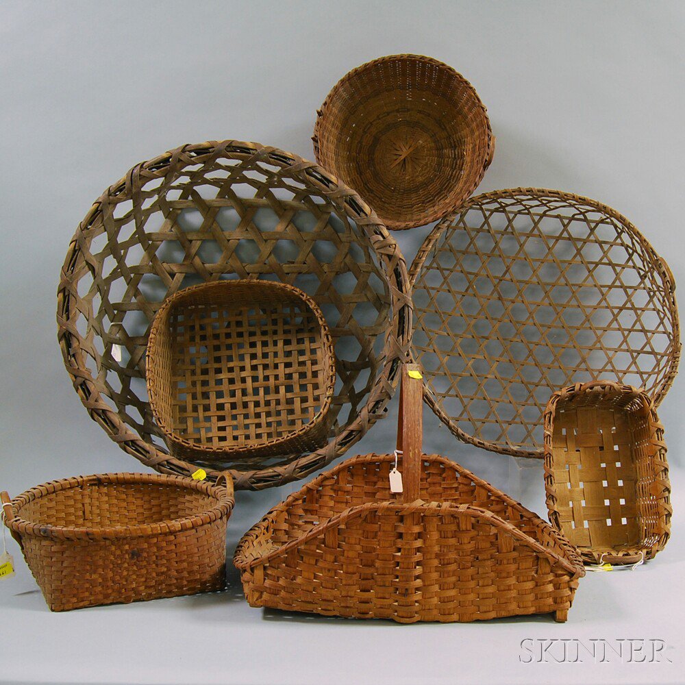 Appraisal: Seven Woven Splint Baskets loss ht to dia to in