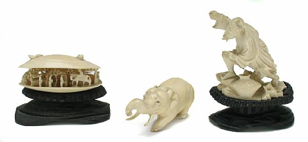 Appraisal: A group of Asian ivory carvings including a carved elephant