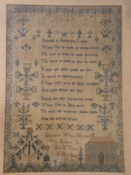 Appraisal: th century needlework sampler signed Elizabeth Wiles aged years h