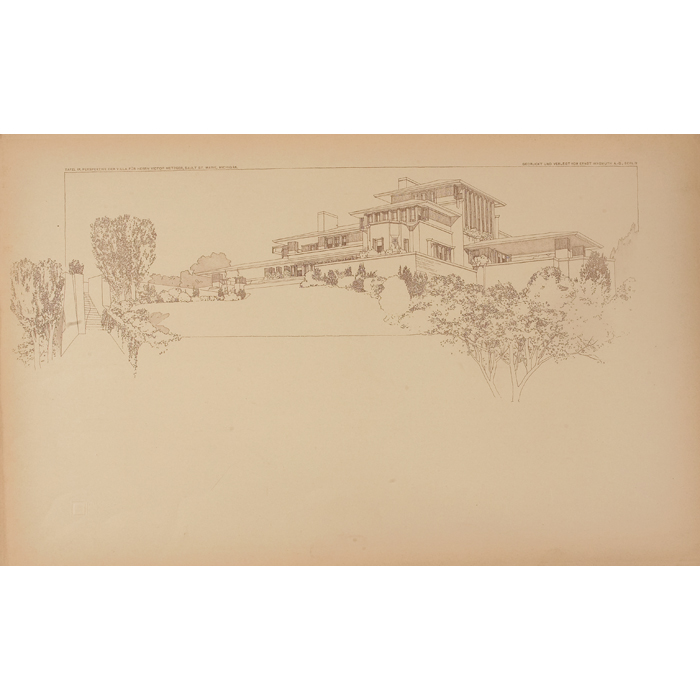 Appraisal: Frank Lloyd Wright Wasmuth print with tissue overlay Plate IX