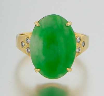 Appraisal: A Ladies' Jadeite and Diamond Ring Tested k gold ring