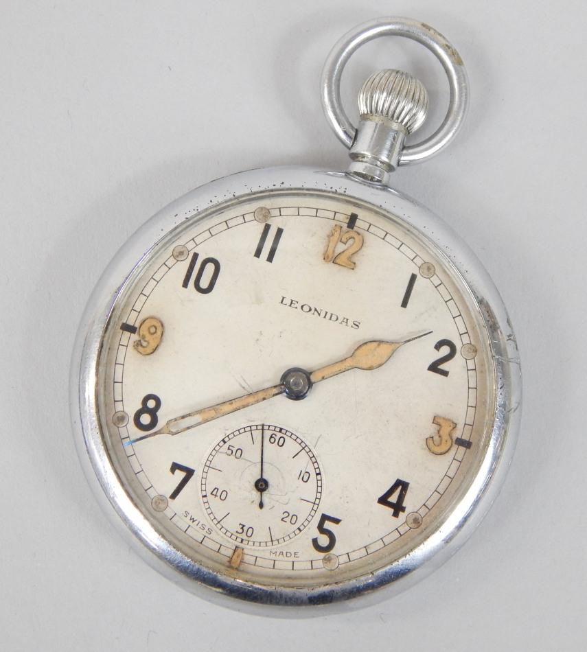 Appraisal: A thC chrome plated military pocket watch the dial stamped