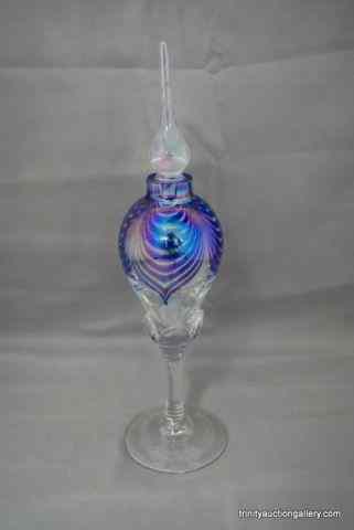 Appraisal: Cobalt Feathered Art Glass Perfume BottleHand blown tall art glass