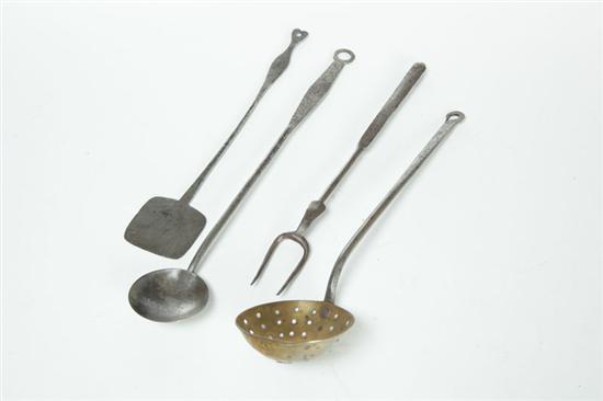 Appraisal: FOUR SMALL UTENSILS American mid th century wrought iron Spatula