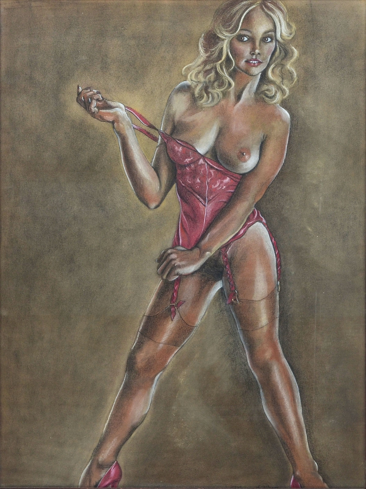 Appraisal: MARGARET MOORE PIN UP SEDUCTIVE NUDE PASTEL Sight size is