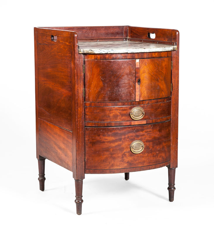 Appraisal: REGENCY MAHOGANY BEDSIDE CABINET Fitted with a marble top x