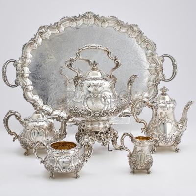 Appraisal: VICTORIAN SILVER FIVE PIECE COFFEE AND TEA SERVICE Gourd-form bodies