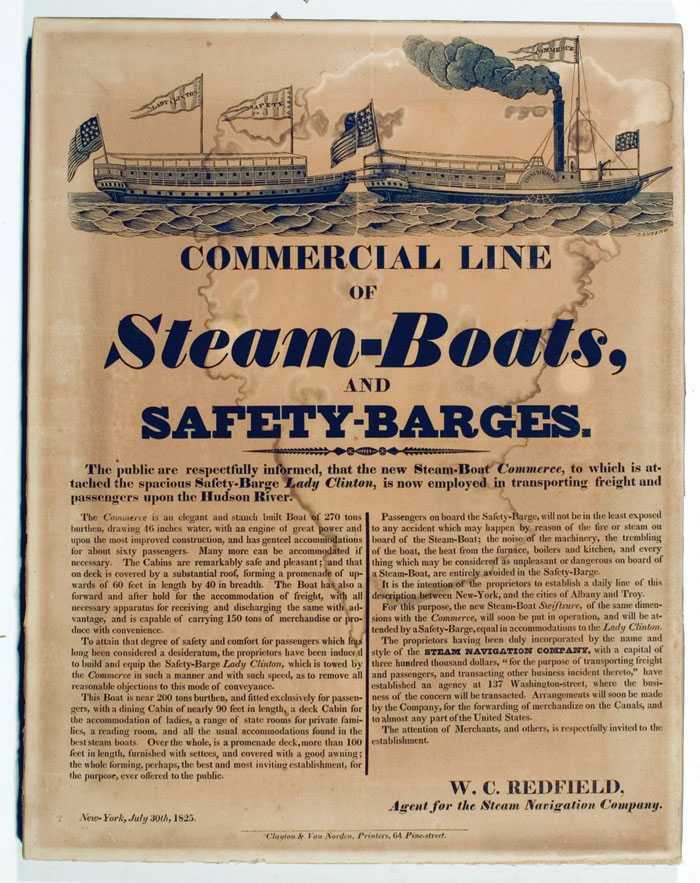 Appraisal: RARE EARLY AMERICAN BROADSIDE quot COMMERCIAL LINE OF STEAM-BOATS AND