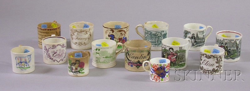 Appraisal: Fourteen Assorted Pottery Children's Mugs England early th century three