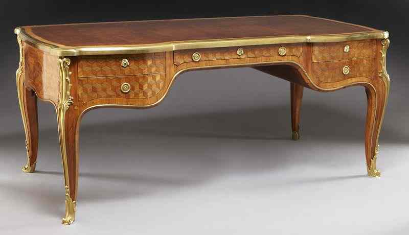 Appraisal: Linke style parquetry inlaid bureau plathaving an inset leather top