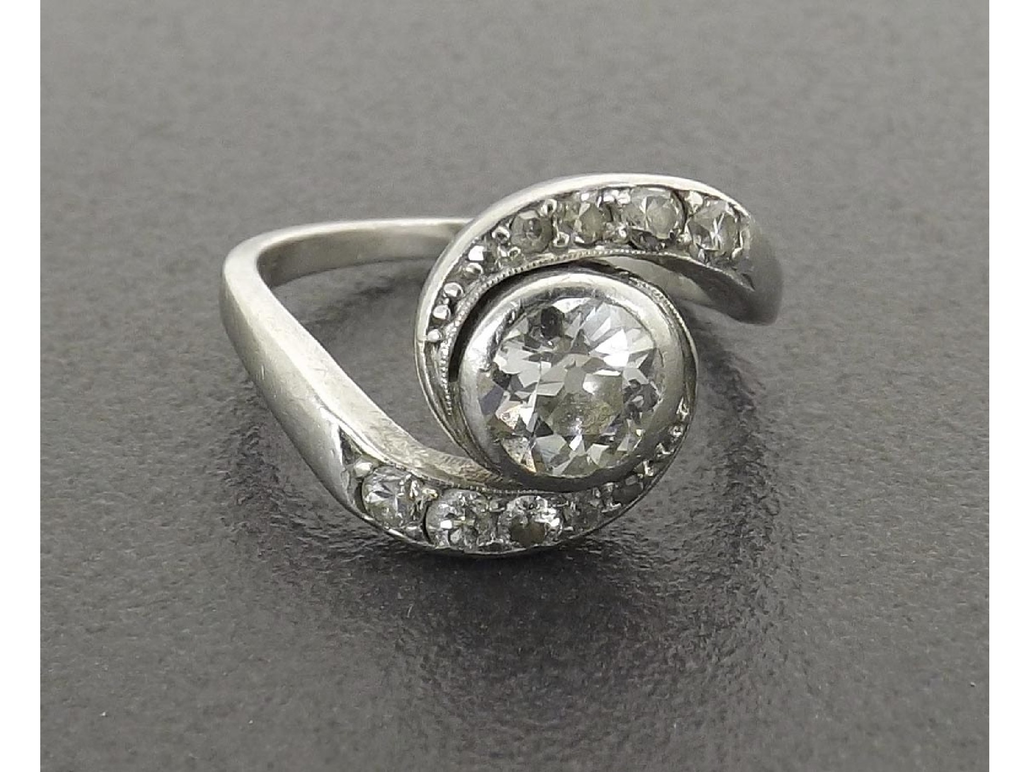 Appraisal: Platinum solitaire old-cut diamond ring the central diamond ct approx