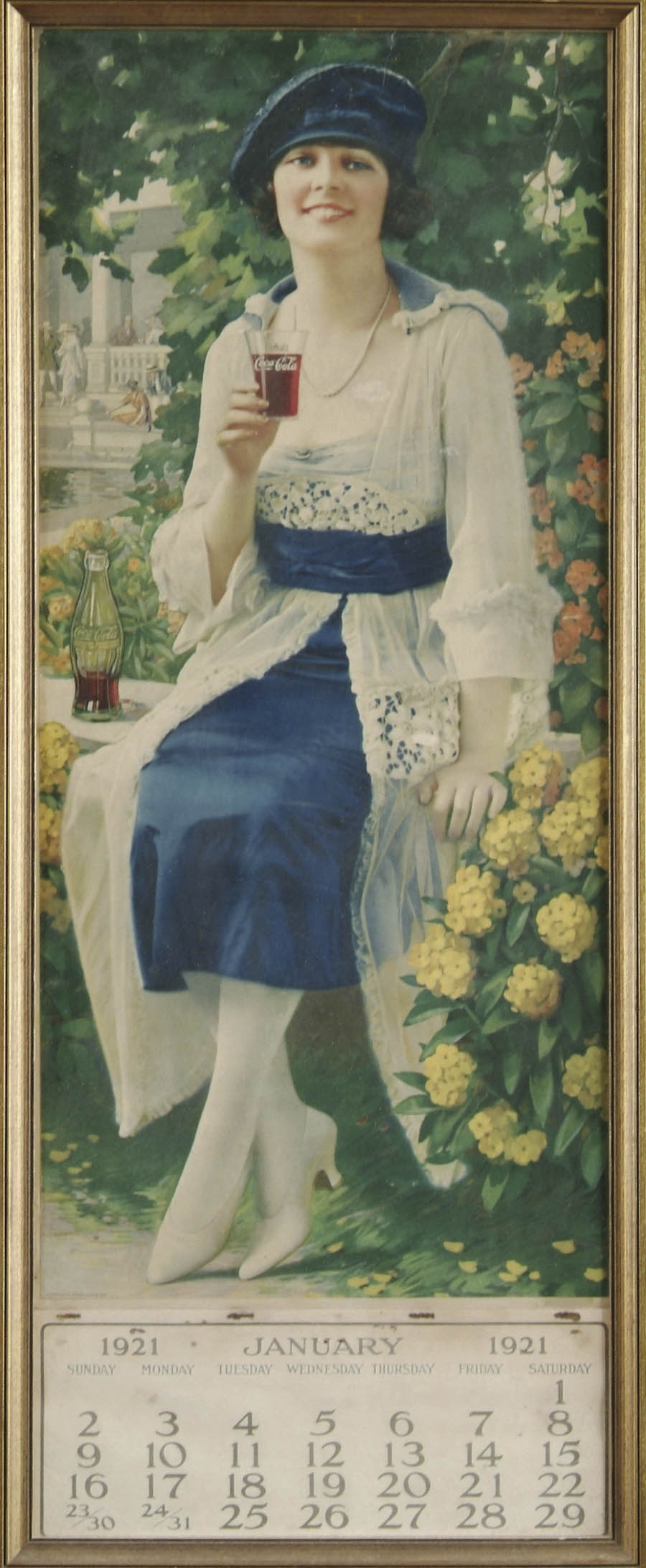 Appraisal: COCA-COLA CALENDAR Illustration of young woman in blue and white