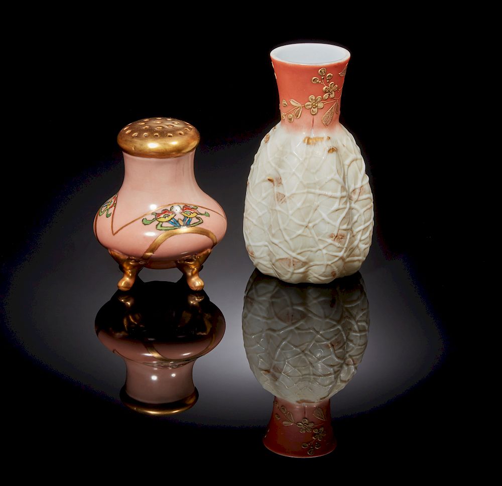 Appraisal: Crown Milano Style Vase and Porcelain Shaker Hand painted porcelain