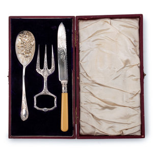 Appraisal: A Cased Silver-Plate Serving Set comprising a carving knife fork