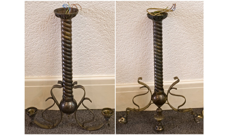 Appraisal: Victorian Brass Newel Post And Landing Lights Set Of Five