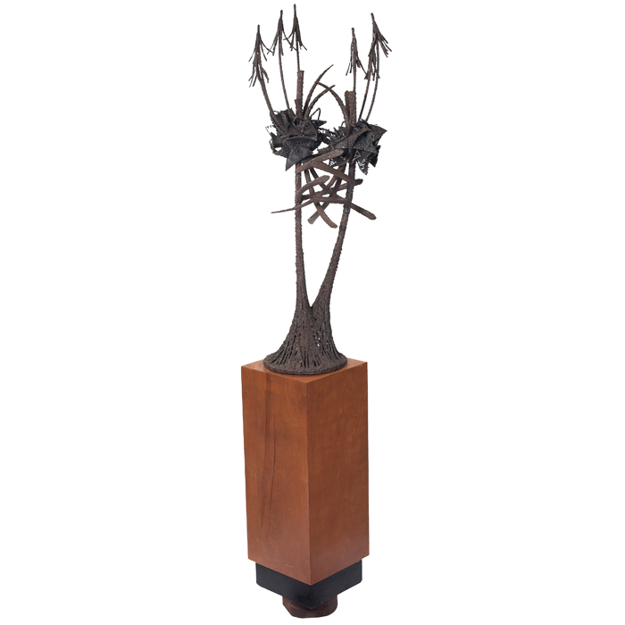 Appraisal: Jack Denst sculpture attribution welded steel form on a wood