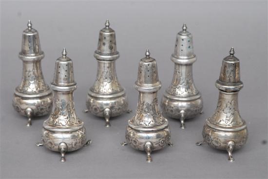 Appraisal: THREE PAIR STERLING SILVER SALT AND PEPPER SHAKERS Each repousse