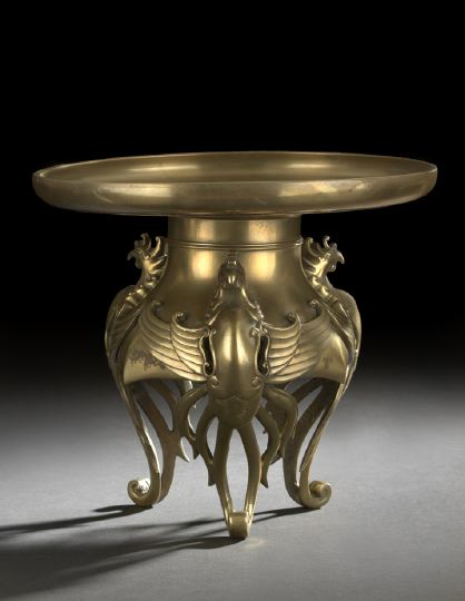 Appraisal: Unusual Japanese Two-Piece Gilt-Bronze Ikebana Usubata Flower Arranging Vessel Meiji