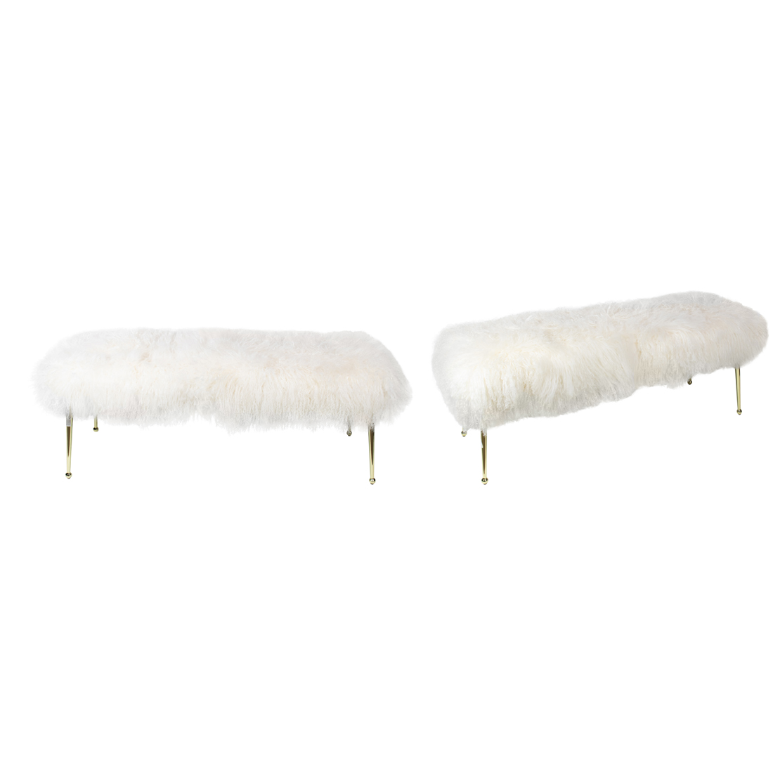 Appraisal: PAIR OF H D BUTTERCUP FAUX FUR UPHOLSTERED BENCHES Pair