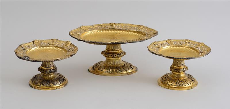 Appraisal: ASSEMBLED SILVER GILT THREE-PIECE COMPOTE SET Bearing marks London Andrew