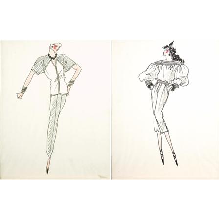 Appraisal: Two Famed Fashion Drawings by Yves Saint Laurent Estimate -