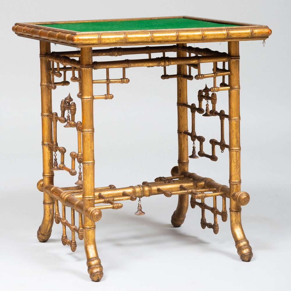 Appraisal: Faux Bamboo Giltwood Side Table Fitted with a green baize