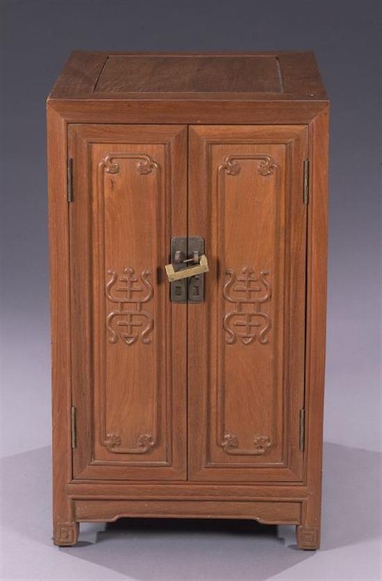 Appraisal: CHINESE WOODEN CABINET th century Rectangular outline with two doors