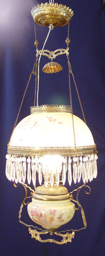 Appraisal: VICTORIAN CEILING LAMP Converted to electricity from an oil lamp