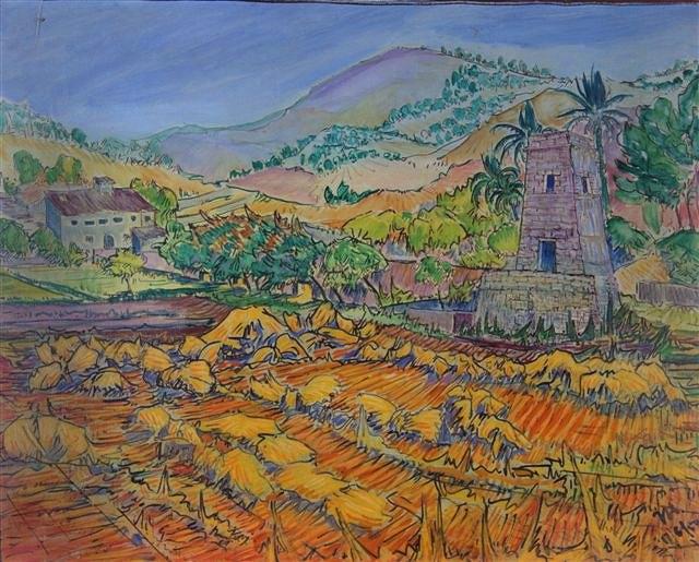 Appraisal: TOMAS HARRIS - - Mallorcan landscape signed with initials and