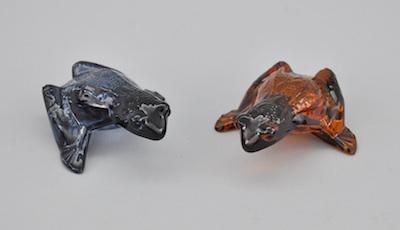 Appraisal: A Pair of Lalique Glass Frogs Charming amber and blue-grey