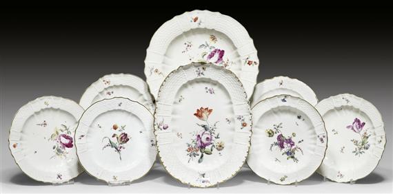 Appraisal: SERIES OF PLATES AND PLATTERS WITH FLORAL PAINTING HOECHST CIRCA