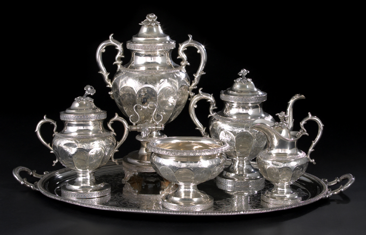 Appraisal: Rare Antebellum Louisiana Plantation Coin Silver Five-Piece Tea Set dated