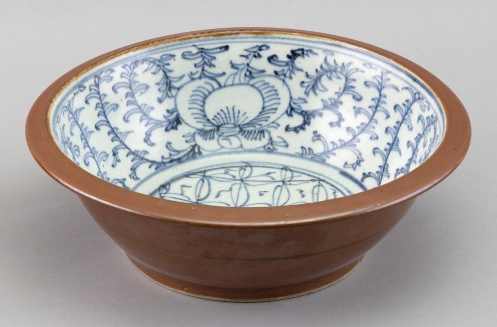 Appraisal: CHINESE CAF AU LAIT AND BLUE AND WHITE PORCELAIN BOWL