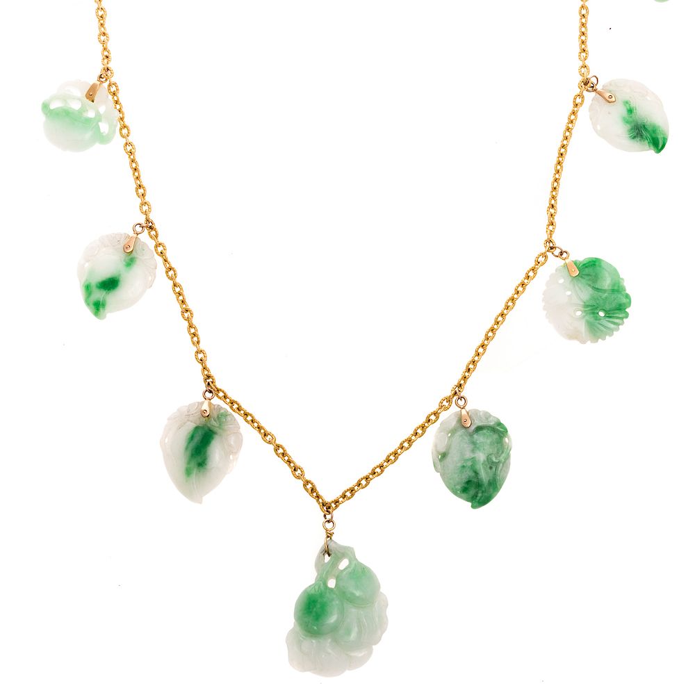 Appraisal: An Apple Green White Jadeite Necklace in K c th