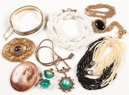 Appraisal: Assortment of Victorian costume jewelry two multi-strand bead necklaces gilt