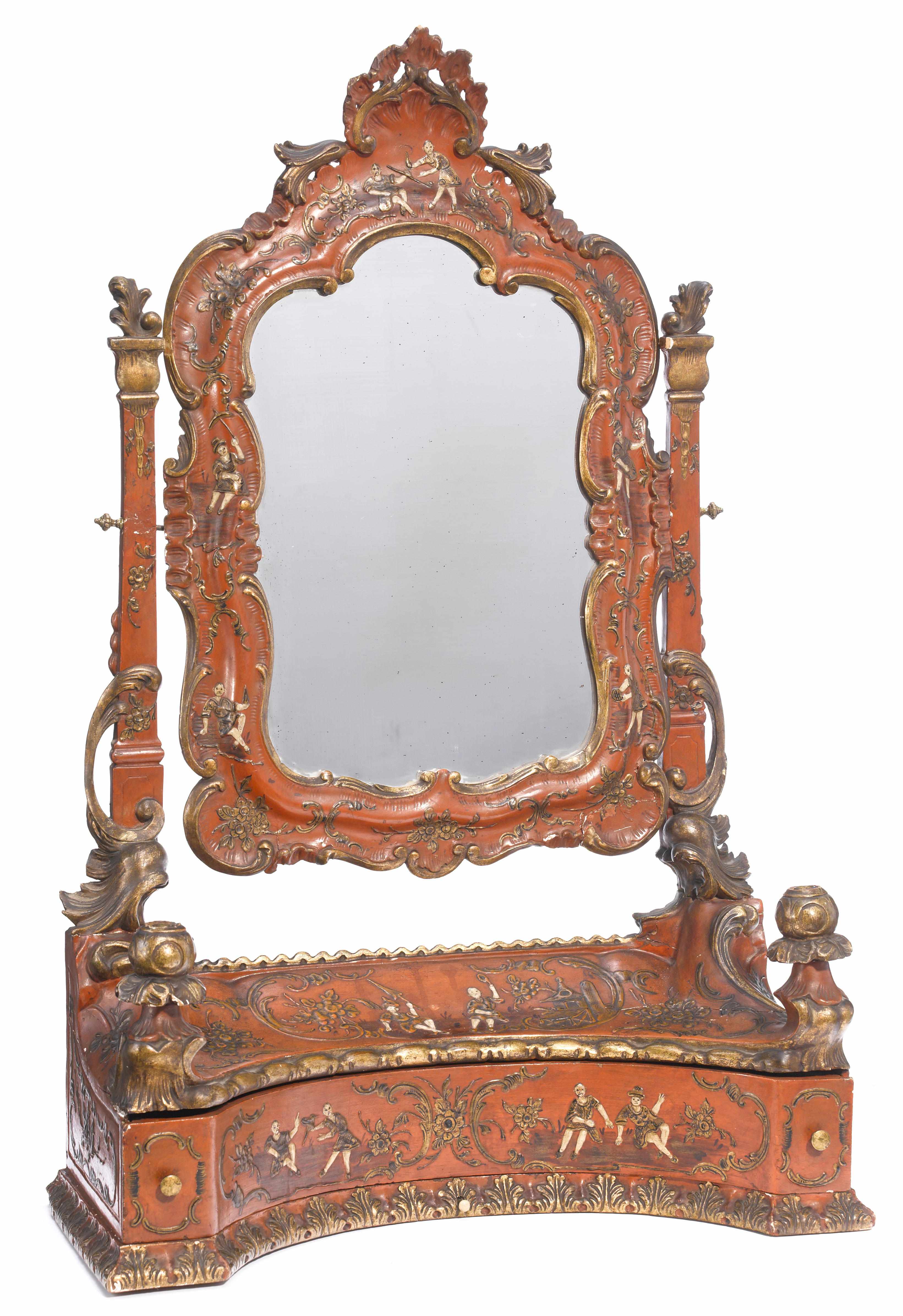 Appraisal: A Continental Rococo style parcel gilt scarlet lacquered dressing table