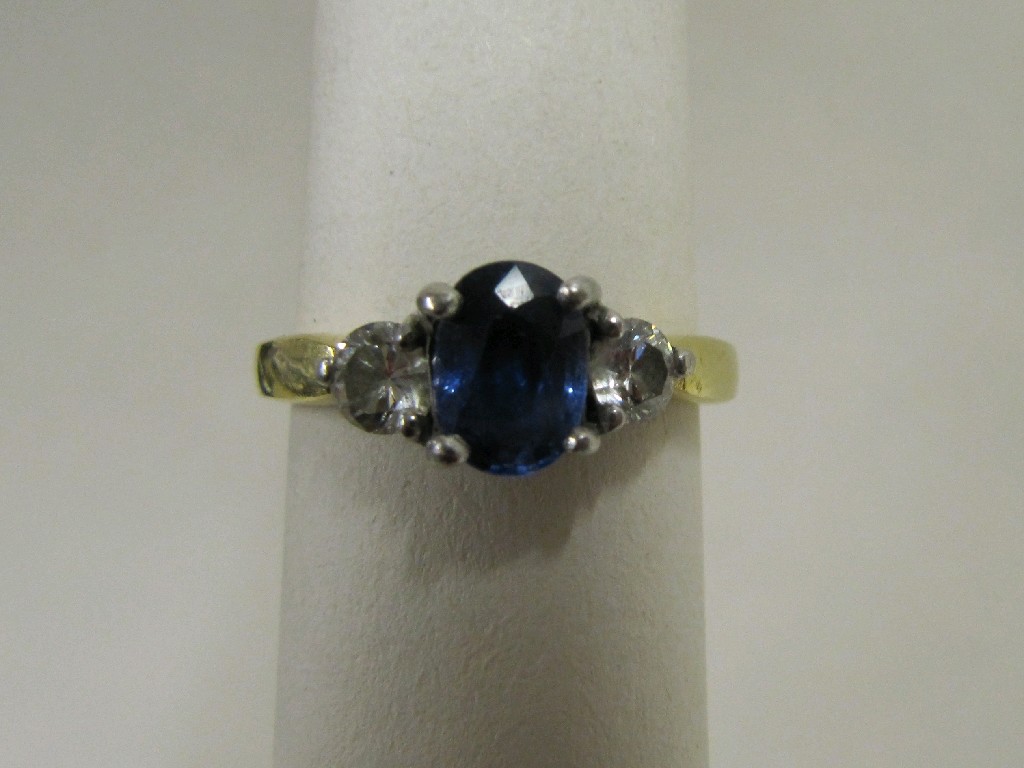 Appraisal: Eighteen carat gold sapphire and diamond three stone ring with