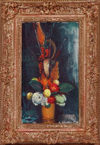 Appraisal: Floral still life in yellow vase oil on masonite x