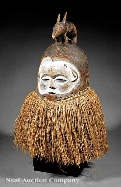 Appraisal: A Suku Carved and Painted Wood Helmut Mask Zaire the