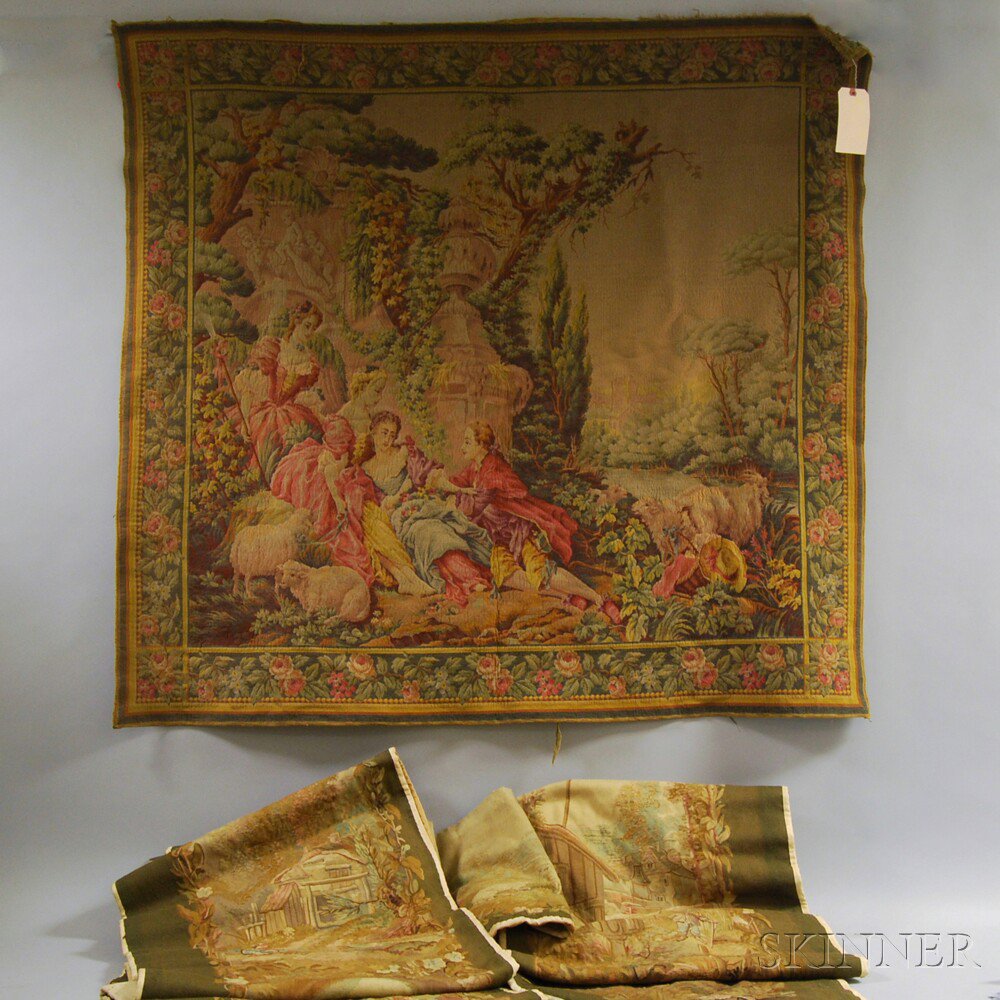 Appraisal: Two Pieces of Embroidery a large Aubusson curtain panel with